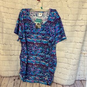 Ladies swim top 1X blue print NWT